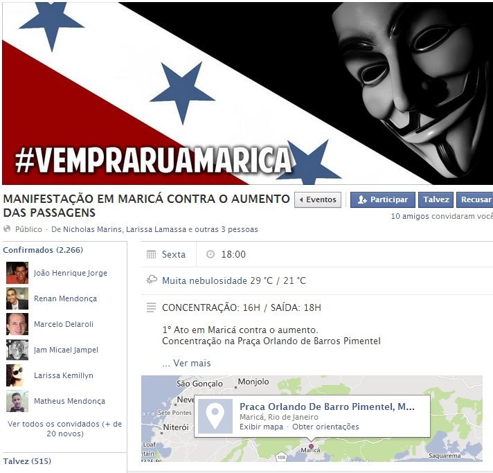 Manifestação em Maricá ganha força 8 #VEMPRARUAMARICÁ ganha força e já conta com 2 mil confirmados no Facebook. (Imagem: Reprodução | Facebook)