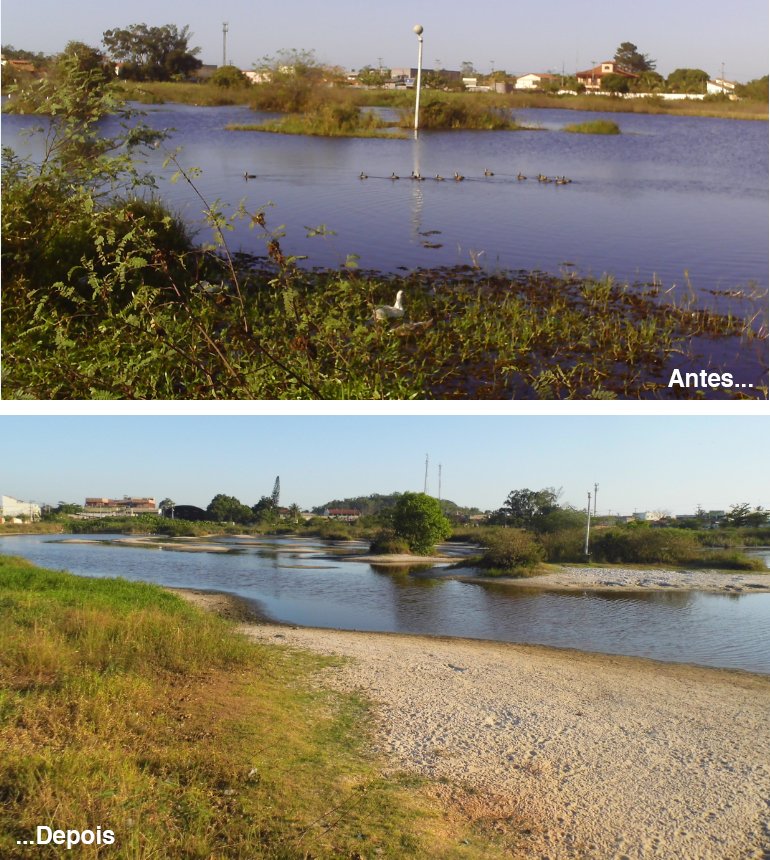 Lagoas de Maricá sofrem com a falta de chuvas, poluição e desmatamento 1 Comparativo entre o nível de água da Lagoa da Costa Verde em 2007 (cima) e em 2015 (baixo). (foto: Jornal Maricá Em Foco)
