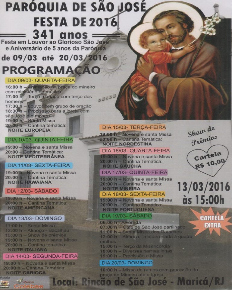 Maricá: Paróquia de São José completa 341 anos em março, confira a programação 4 paroquia sao jose 2016