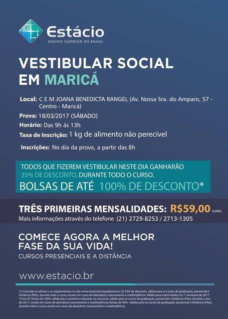 Universidade Estácio de Sá fará novo vestibular social em Maricá neste sábado (18) 9 vestibular estacio