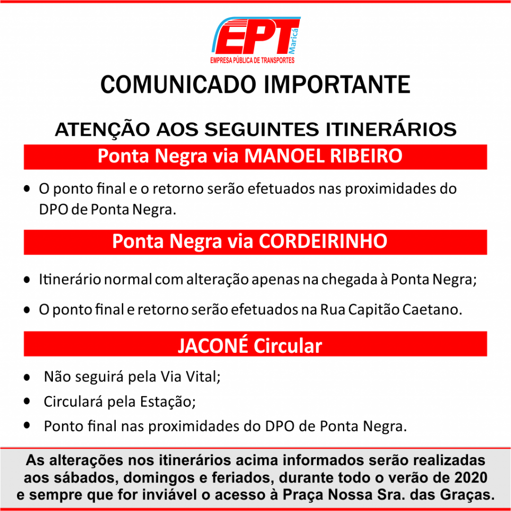 Maricá: EPT divulga novos itinerários para o Verão 9 ept verão