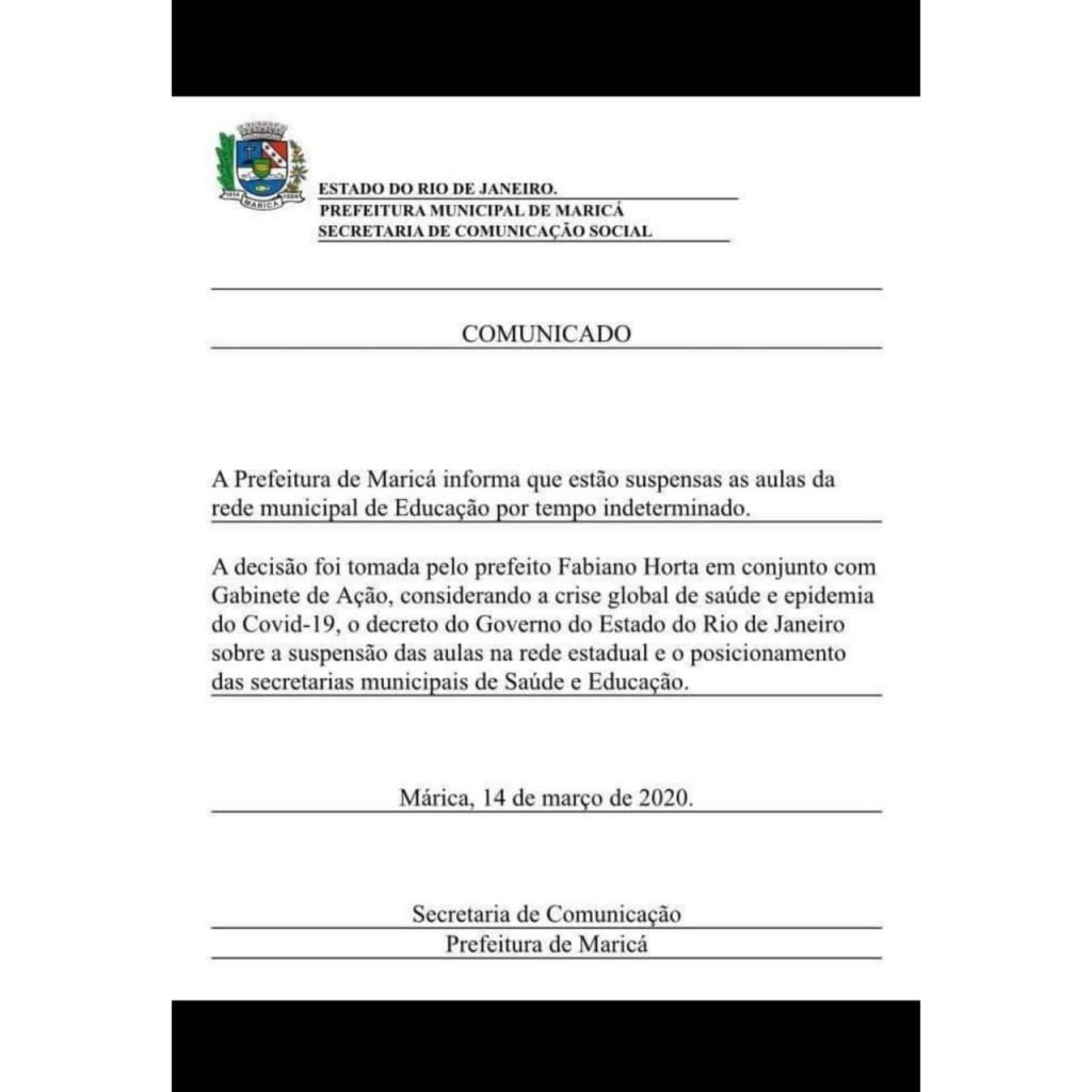 Maricá: Prefeitura decide suspender as aulas da rede municipal de ensino 10 decreto 1