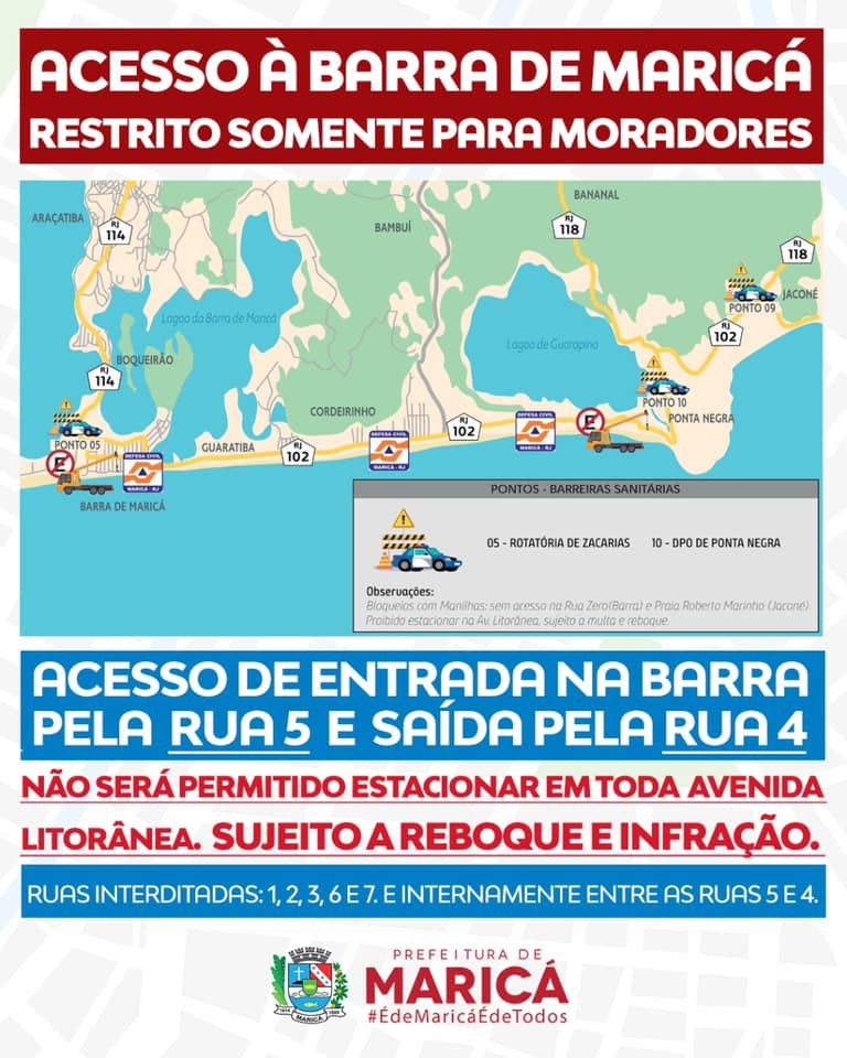 Maricá inicia bloqueios para evitar entrada de turistas 8 barra entradas