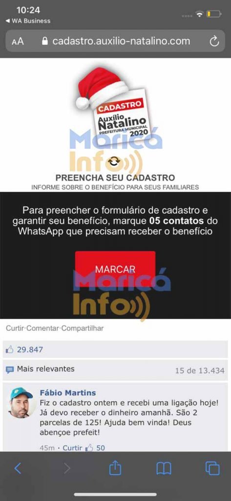 Cadastramento para auxílio natalino em Maricá é fake e pode ser golpe 10 cadastro natalino falso