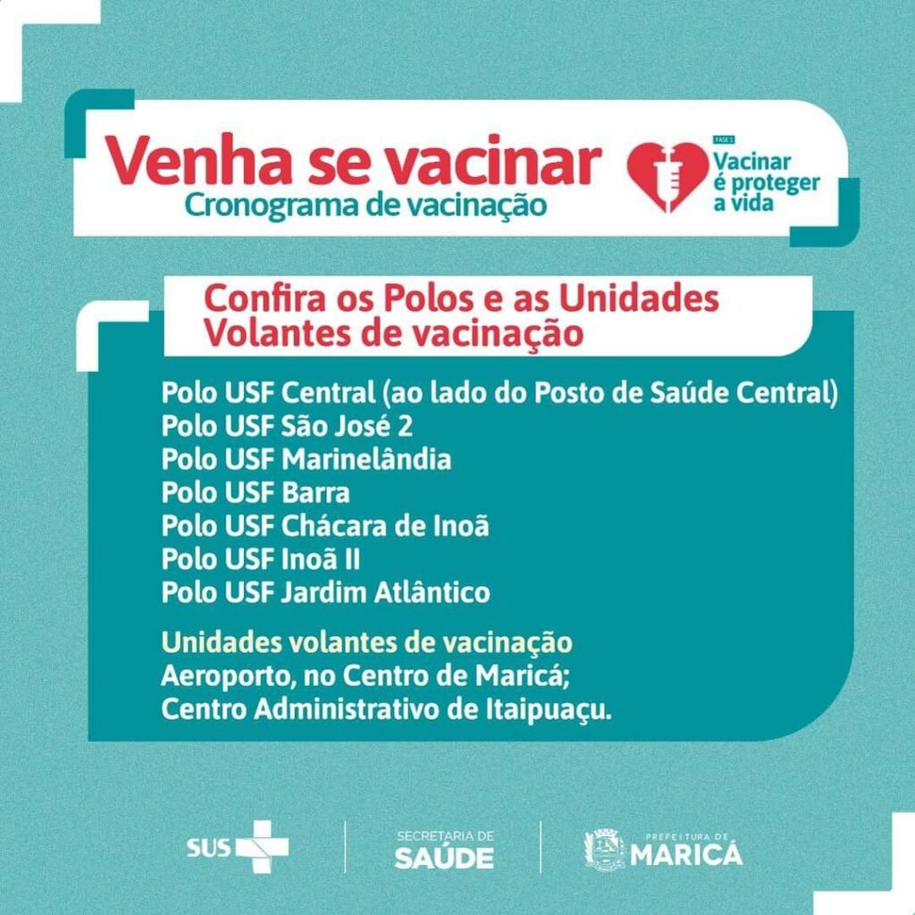 Maricá recebe mais doses da Coronavac e volta a vacinar nesta quarta-feira (19/05) 8 postos