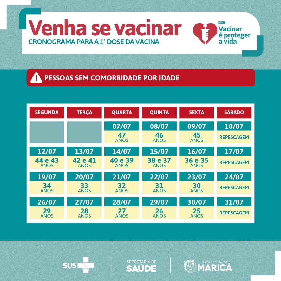 Maricá: Confira o calendário de vacinação para esta semana 10 calendario novo vacina julho