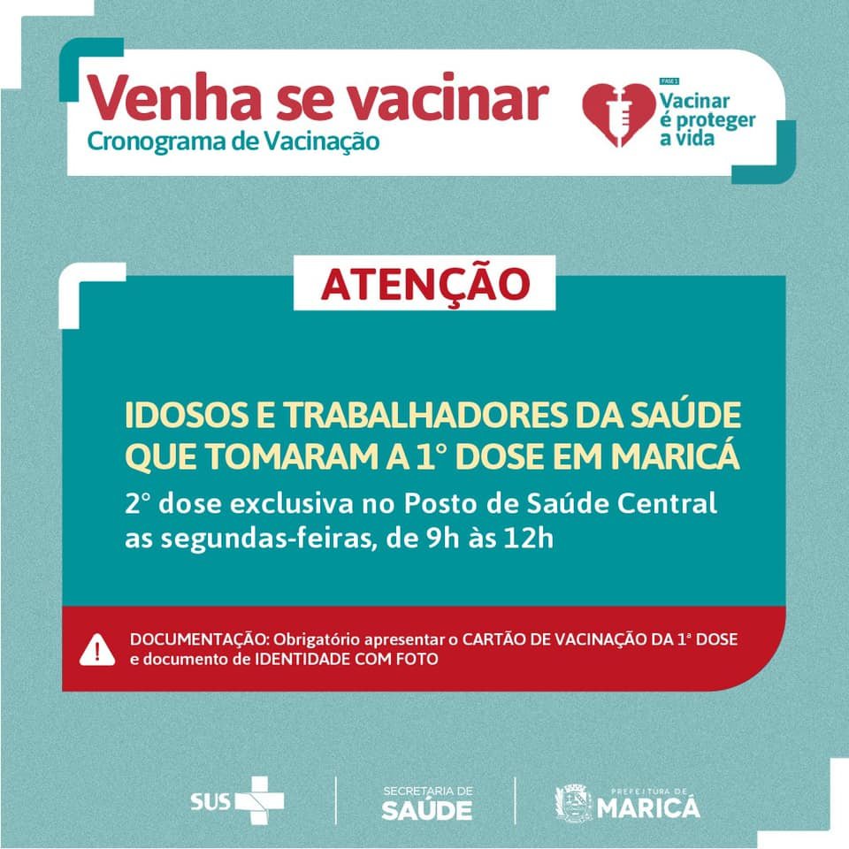Maricá (RJ) divulga novo calendário de vacinação para população geral de 30 anos ou mais 9 infos vacina