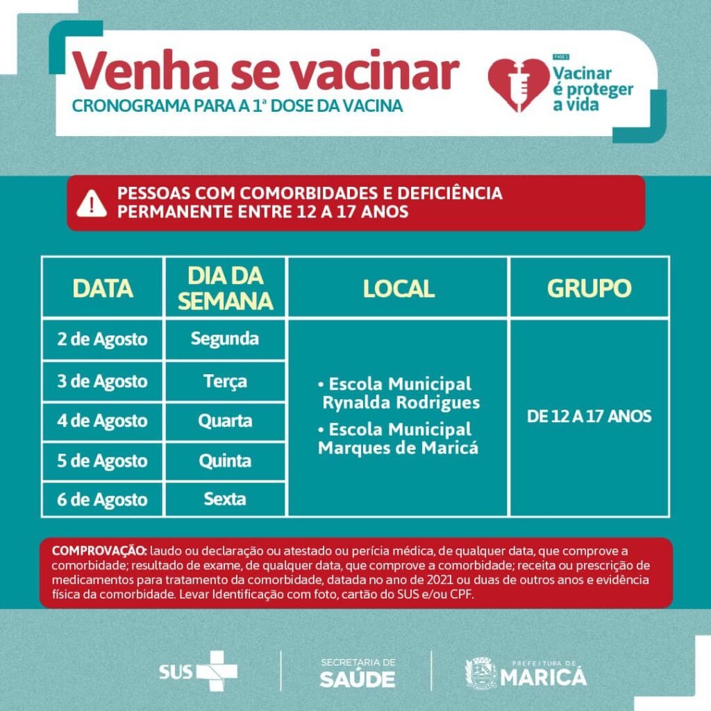 Maricá anuncia vacinação em adolescentes com comorbidades, mas vacinação para público geral continua suspensa 7 vacinacao comorbidade menores de idade