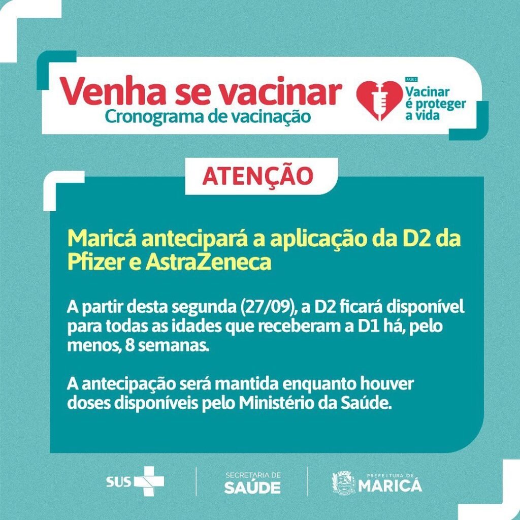 Maricá antecipa aplicação da segunda dose da Pfizer e Astrazeneca 2 antecipacao vacinacao