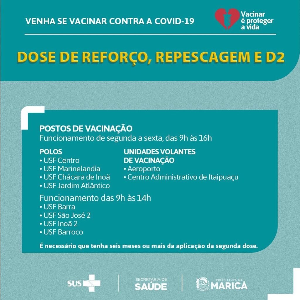 Maricá antecipa aplicação da segunda dose da Pfizer e Astrazeneca 3 postos de vacinacao marica