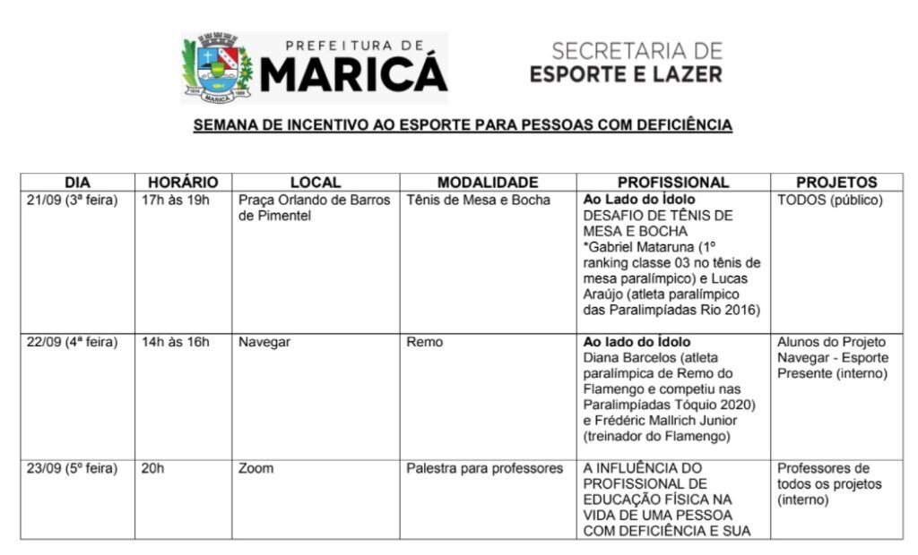 Maricá: Prefeitura realiza Semana Municipal de Incentivo ao Esporte para a Pessoa com Deficiência 9 programacao esporte marica1