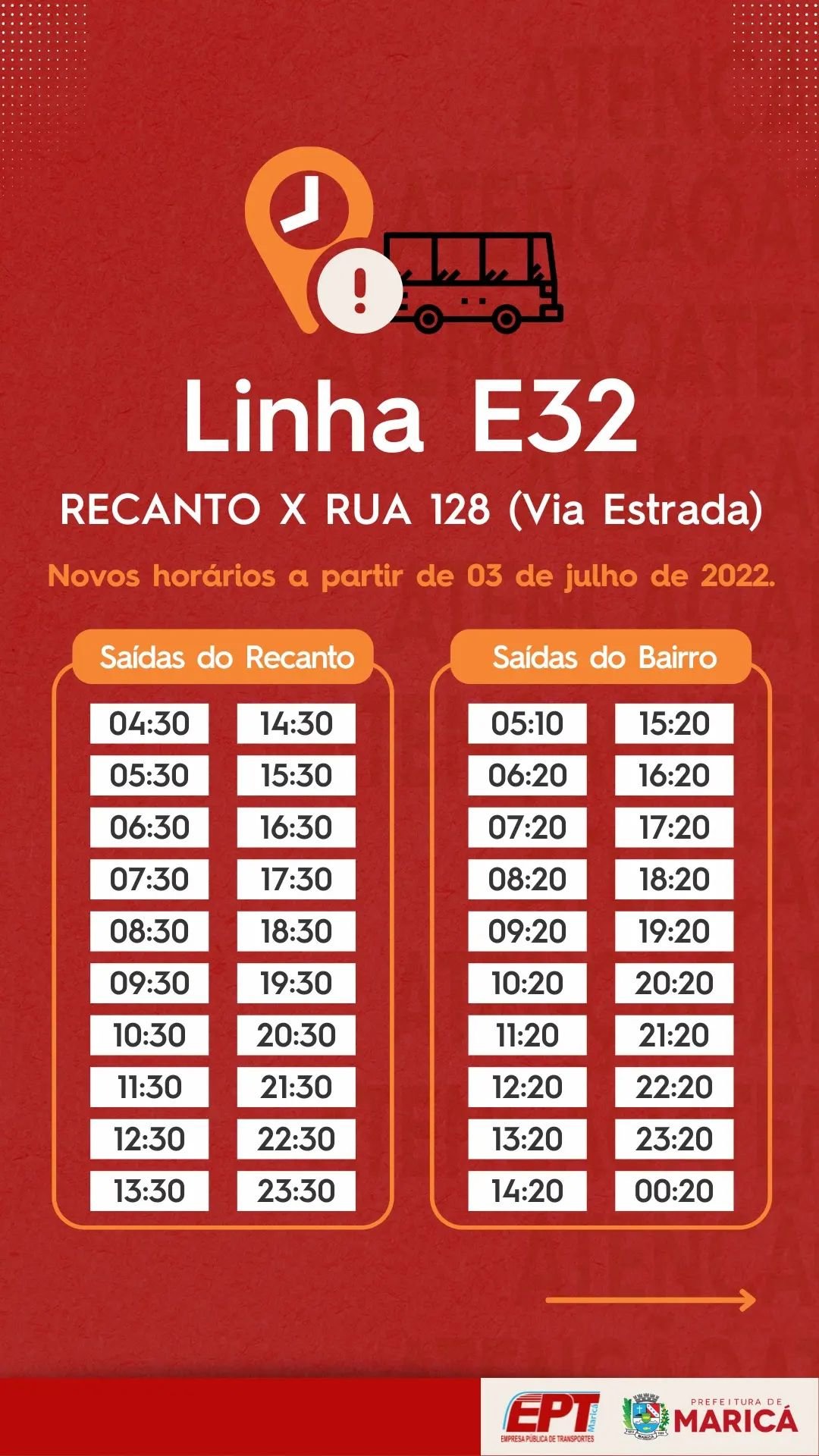 Itaipuaçu: EPT altera horários das linhas E32 e E32A 2 e32