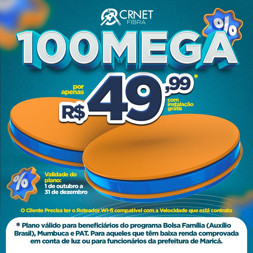 CR NET FIBRA, é o primeiro provedor em Maricá a levantar a bandeira de internet para todos 7 crnet 100mb