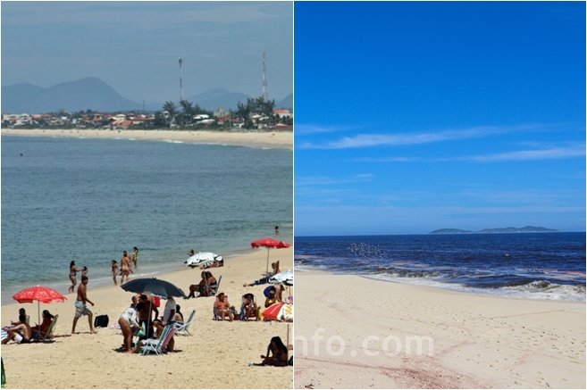 Praias de Maricá enchem de algas e fenômeno afasta banhistas 11 Dia de mar calmo e sem augas (Esquerda) e o mar com augas com aparência 'suja' (direita).