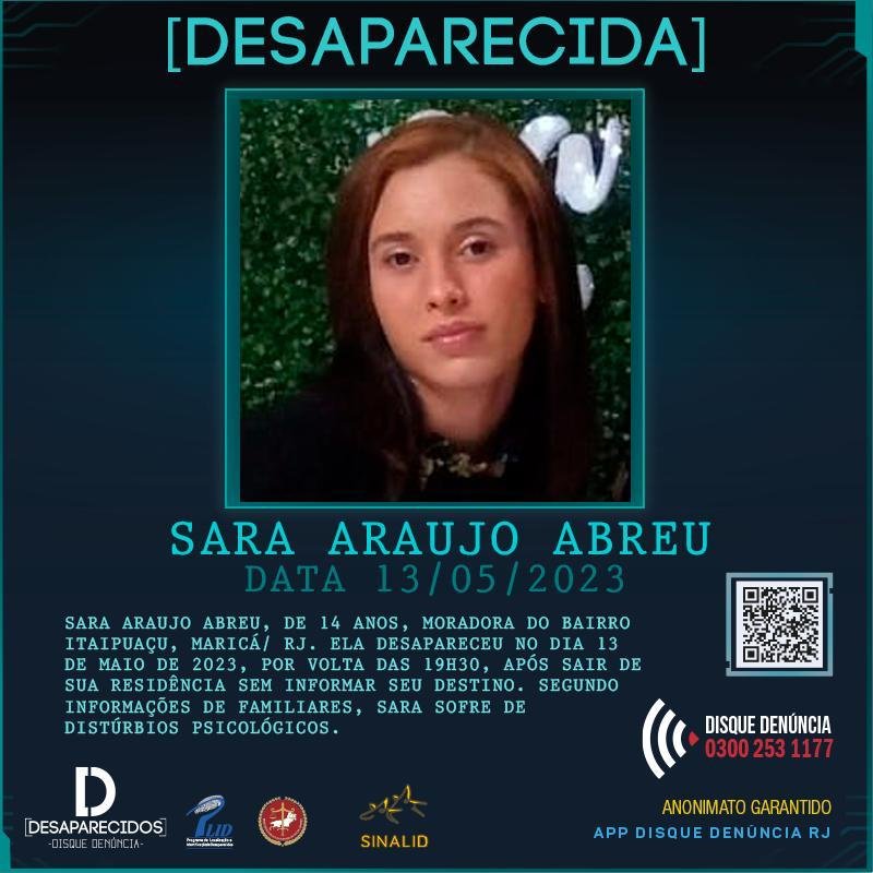 Disque Denúncia pede informações sobre adolescente de 14 anos que está desaparecida em Maricá 8 cartaz