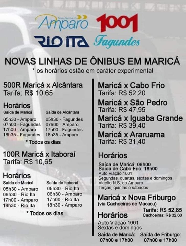 Linha Maricá x Cabo Frio terá tarifas proporcionais por cidade de destino em caráter experimental 9 Tabela falsa