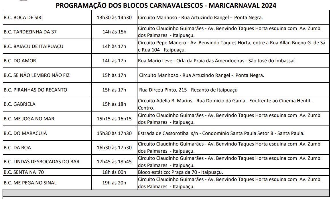 Tromba Nervosa arrasta multidão em Itaipuaçu; programação segue com blocos por toda Maricá 11 programacao blocos domingo carnaval marica 2024 2
