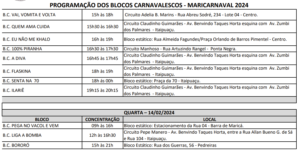 Tromba Nervosa arrasta multidão em Itaipuaçu; programação segue com blocos por toda Maricá 13 programacao blocos domingo carnaval marica 2024 4