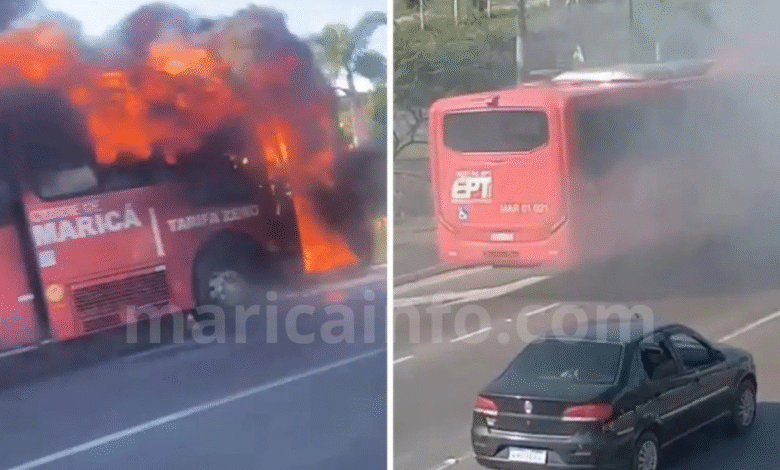 Ônibus ‘vermelhinho’ pega fogo na RJ-106, em Maricá 5 Marca dagua vermelhinho