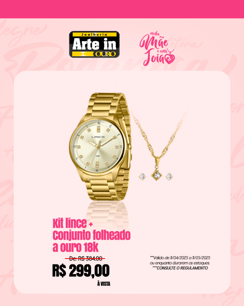 Arte in Ouro lança promoção especial para o Dia das Mães em Maricá, confira! 16 feed Conjunto Folheado a Ouro 18k