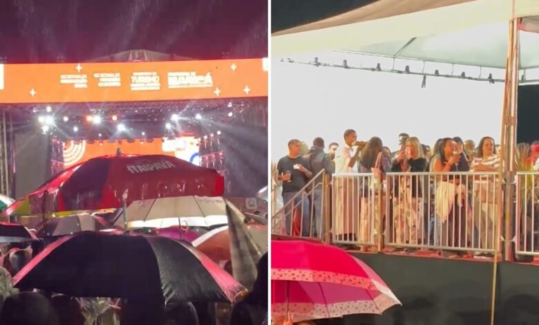 Maricá 211 anos: Camarote com vinho e presunto Parma revolta público na chuva em show de Simone Mendes 7 povo na chuva