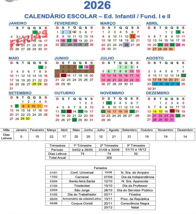 Maricá divulga calendário escolar de 2026; aulas começam em fevereiro 10 calendario escolar 2026