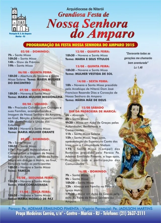 Maricá: Matriz divulga programação religiosa da festa da padroeira da cidade 8 Programação religiosa da festa da padroeira.