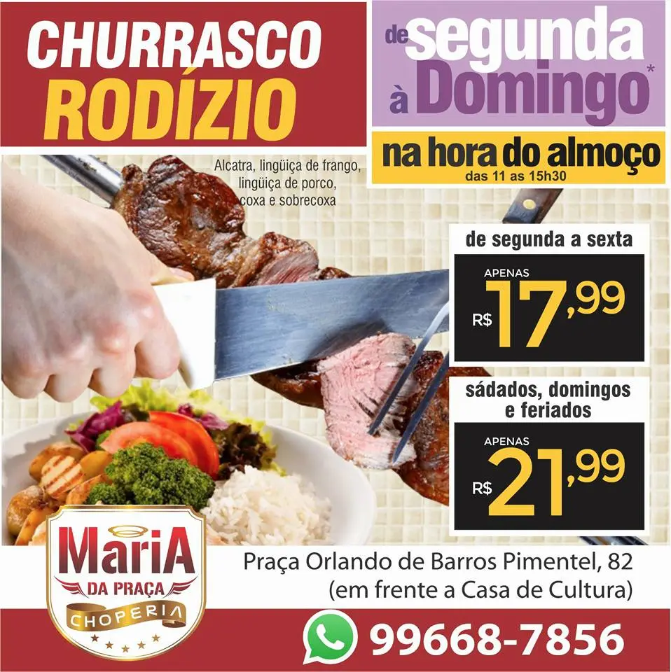Maricá: Restaurante Maria da Praça, no Centro, terá rodízio de churrasco a partir desta terça-feira (25) 9 rodizio-maria