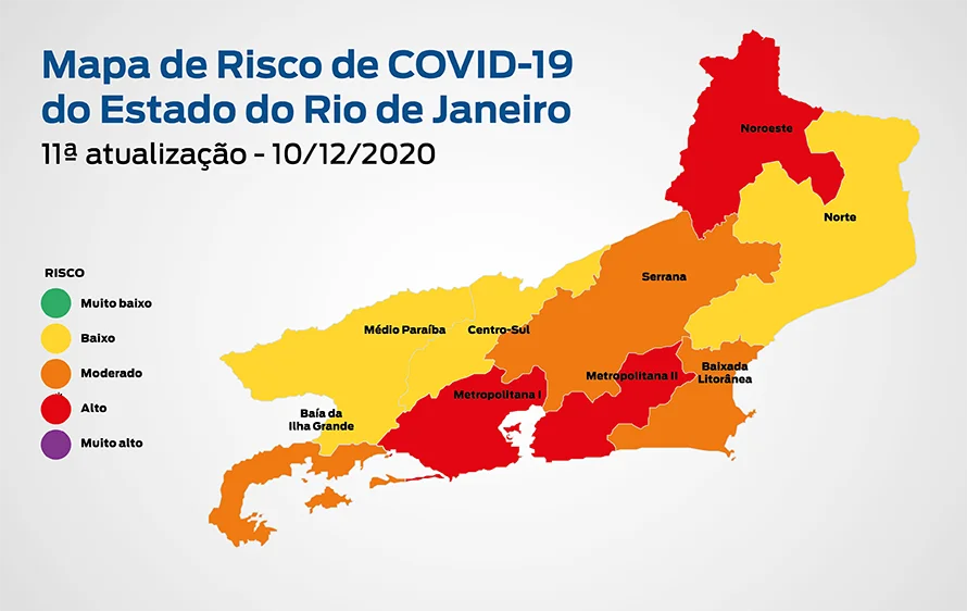RJ: 75% da população estão em cidades com alto risco para Covid-19 7 mapa covid 10 12 2020 RJ