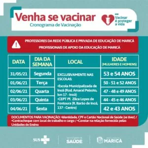 Maricá reestrutura calendário de vacinação para profissionais da educação 10 0E8D8076 FF77 42F9 A358 3162E4FDD9BC