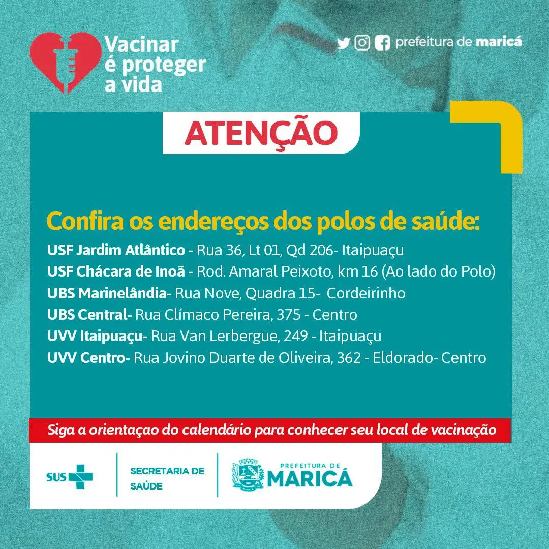 Maricá: Confira o calendário de vacinação para esta semana 11 polos vacinacao julho