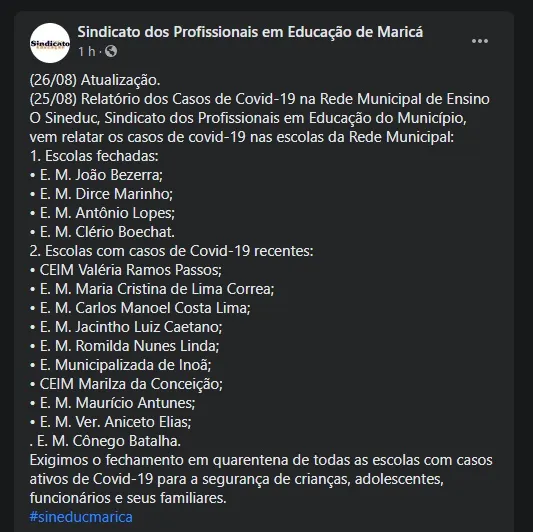 Maricá tem quatro escolas fechadas devido a casos de Covid-19 10 casos escolas covid