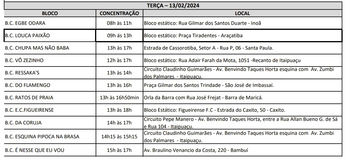 Maricá: Tradicionais blocos acontecem neste domingo de Carnaval; confira a programação! 12 programacao blocos domingo carnaval marica 2024 3