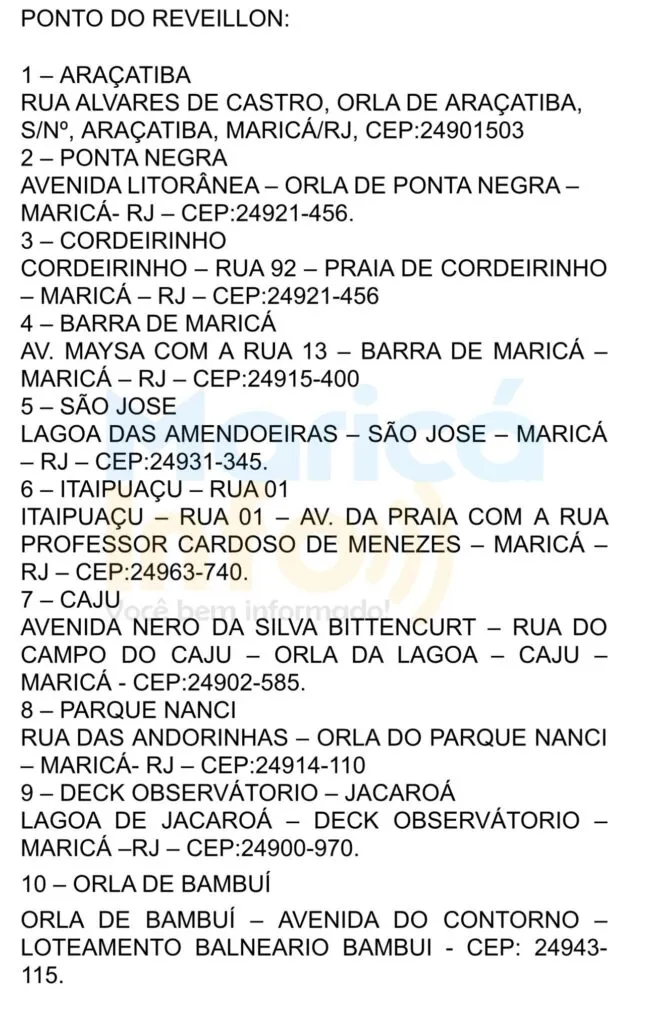 Maricá (RJ) terá Réveillon com queima de fogos em 10 locais; confira! 10 pontos do reveillon